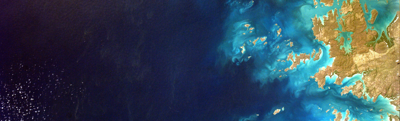 Satellite view of water and coastline