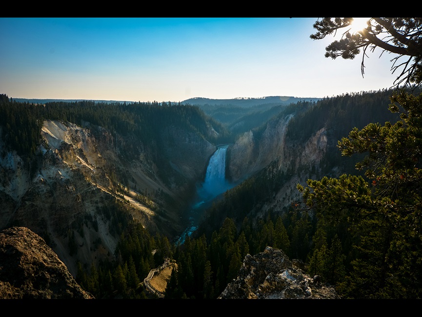 Rocky ravine with waterfall